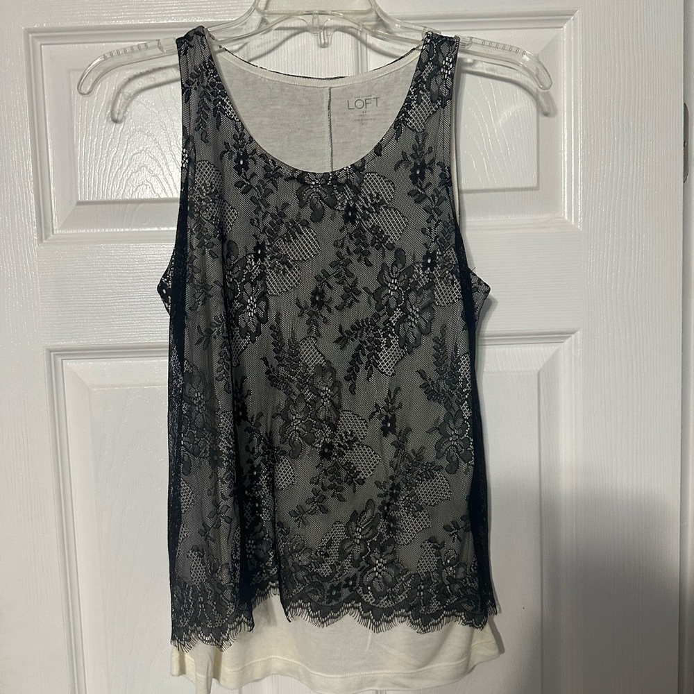 LOFT Petites Lace Overlay Tank Top